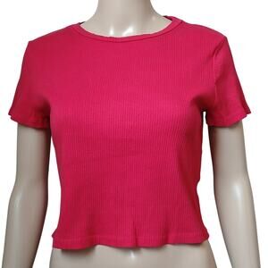 DIVIDED BY H&M Red Circle Neck Stretchy Comfy Short Sleeve Tee Shirt Crop Top L